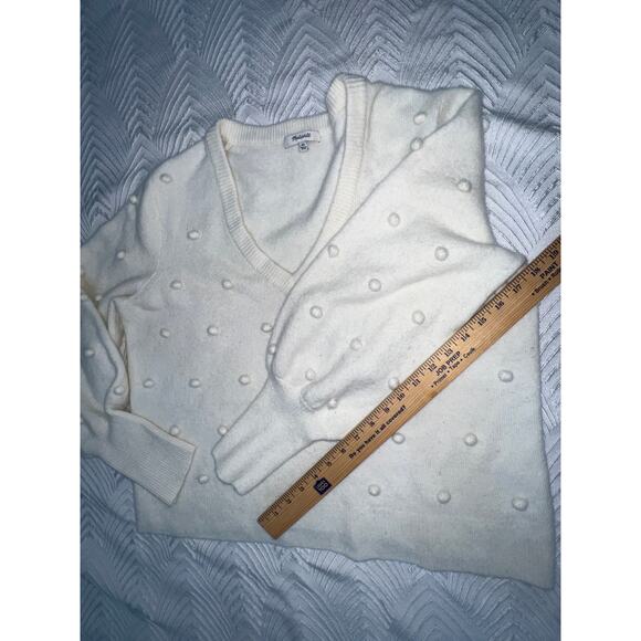 Madewell Cream Pom-Pom Sweater XL V-Neck Merino Wool Blend Cozy Soft Knit Sale!! - Picture 7 of 8